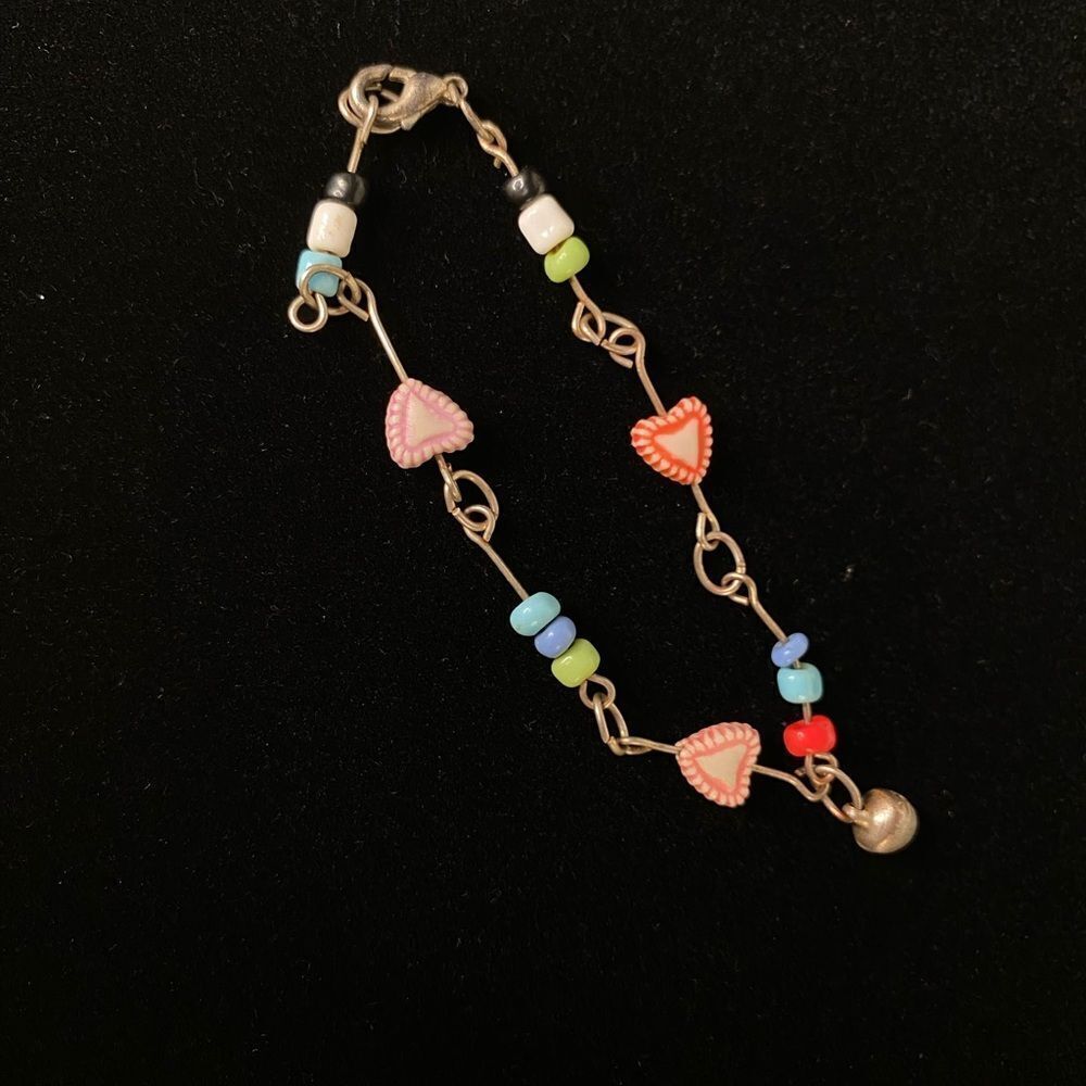 Y2K Coquette Girl, Indie, Grunge Bracelet with Heart Beads & Bells